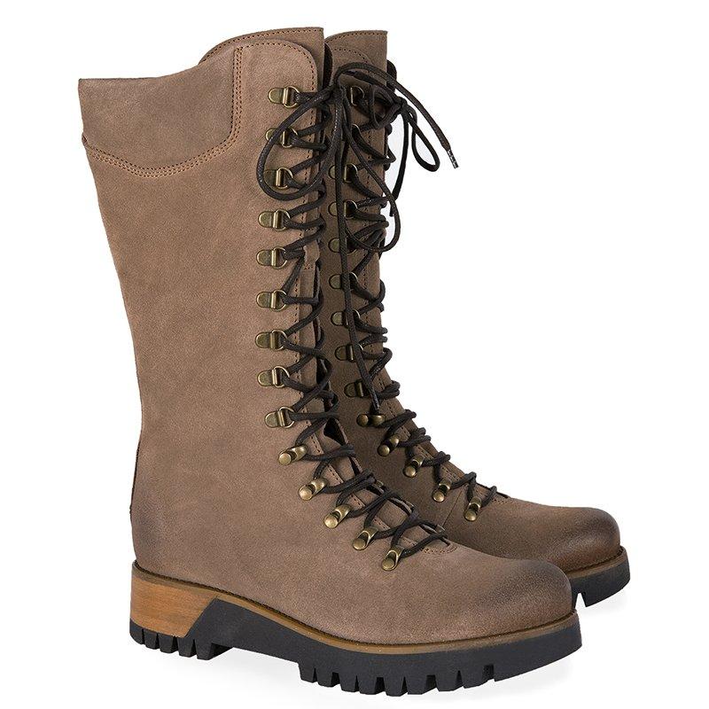 Large lace-up mid-tube women's leather boots