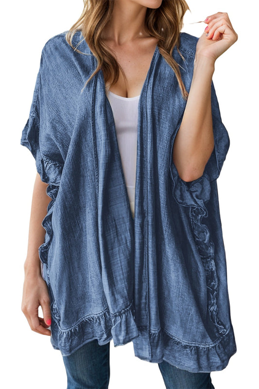 Ruffled Open Front Denim Top