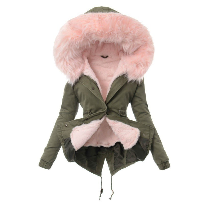 Large Fur Collar Thickened Women's Cotton-padded Jacket Mid-length Hooded