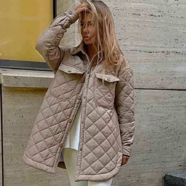 Long Breasted Lapel Loose Warm Lingge Cotton Jacket For Women