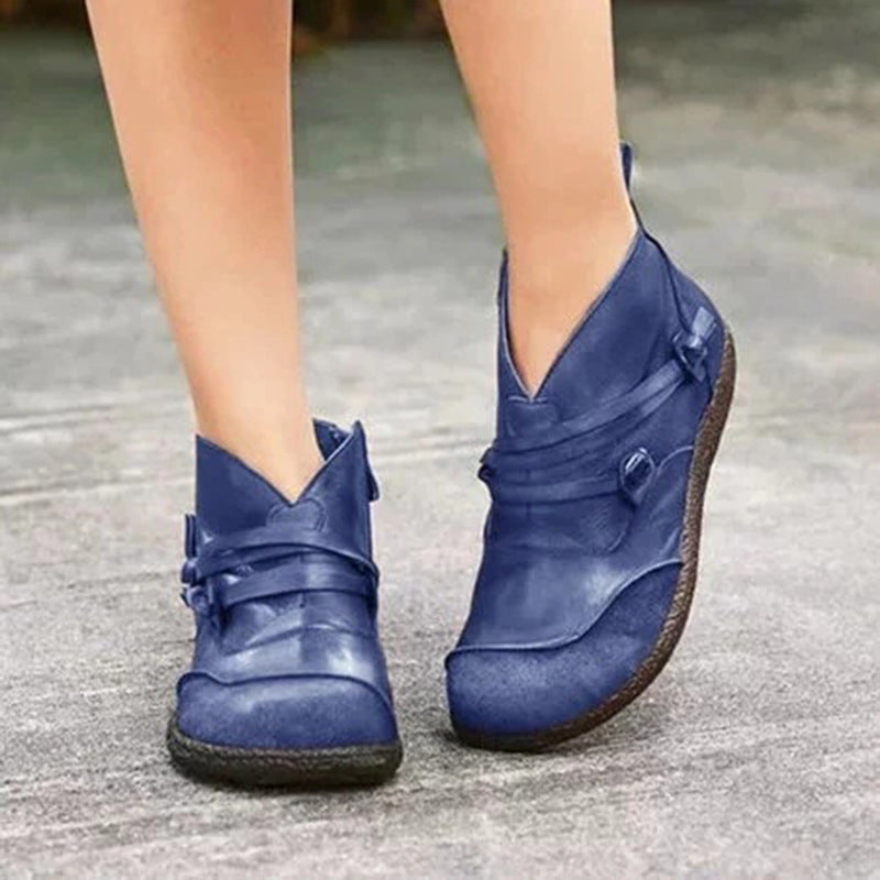 Lace-up Women's Boots With Flat Side Zipper Ankle Boots