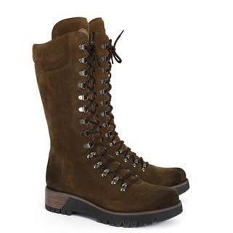 New Women's Large Lace Up Mid Sleeve Leather Boots