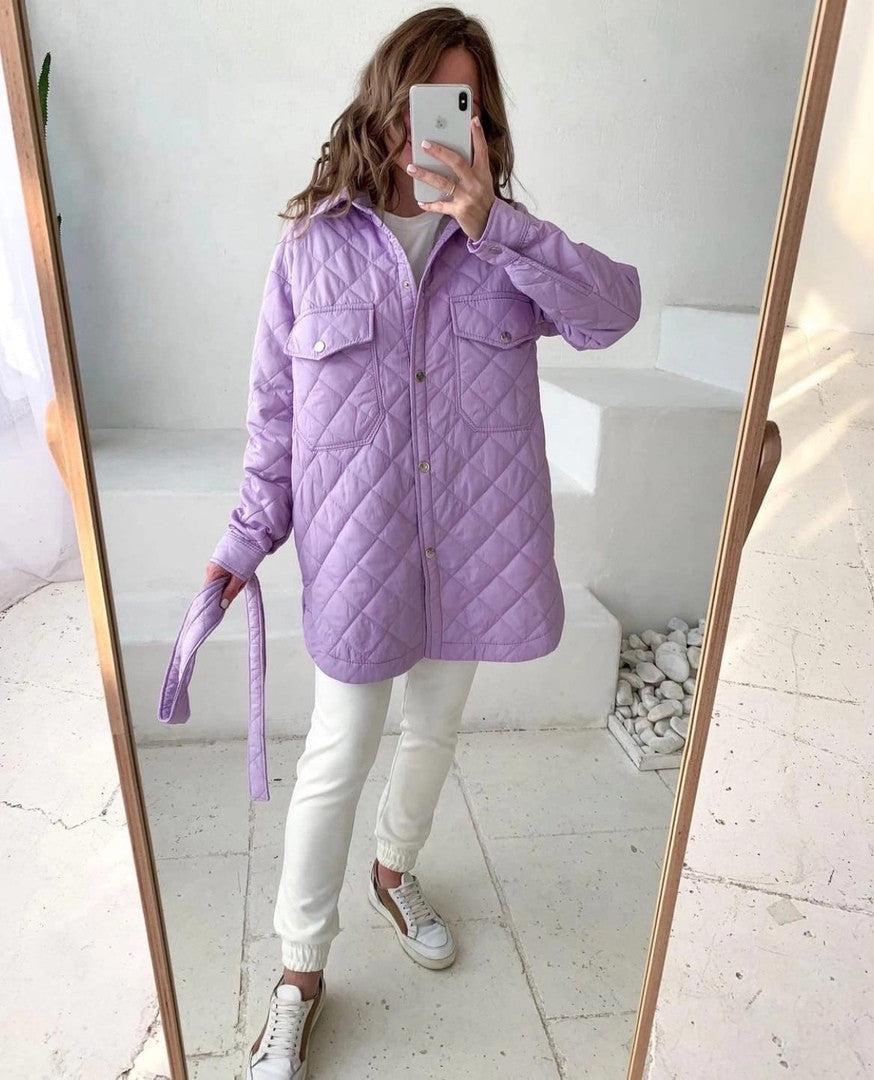 Long Breasted Lapel Loose Warm Lingge Cotton Jacket For Women