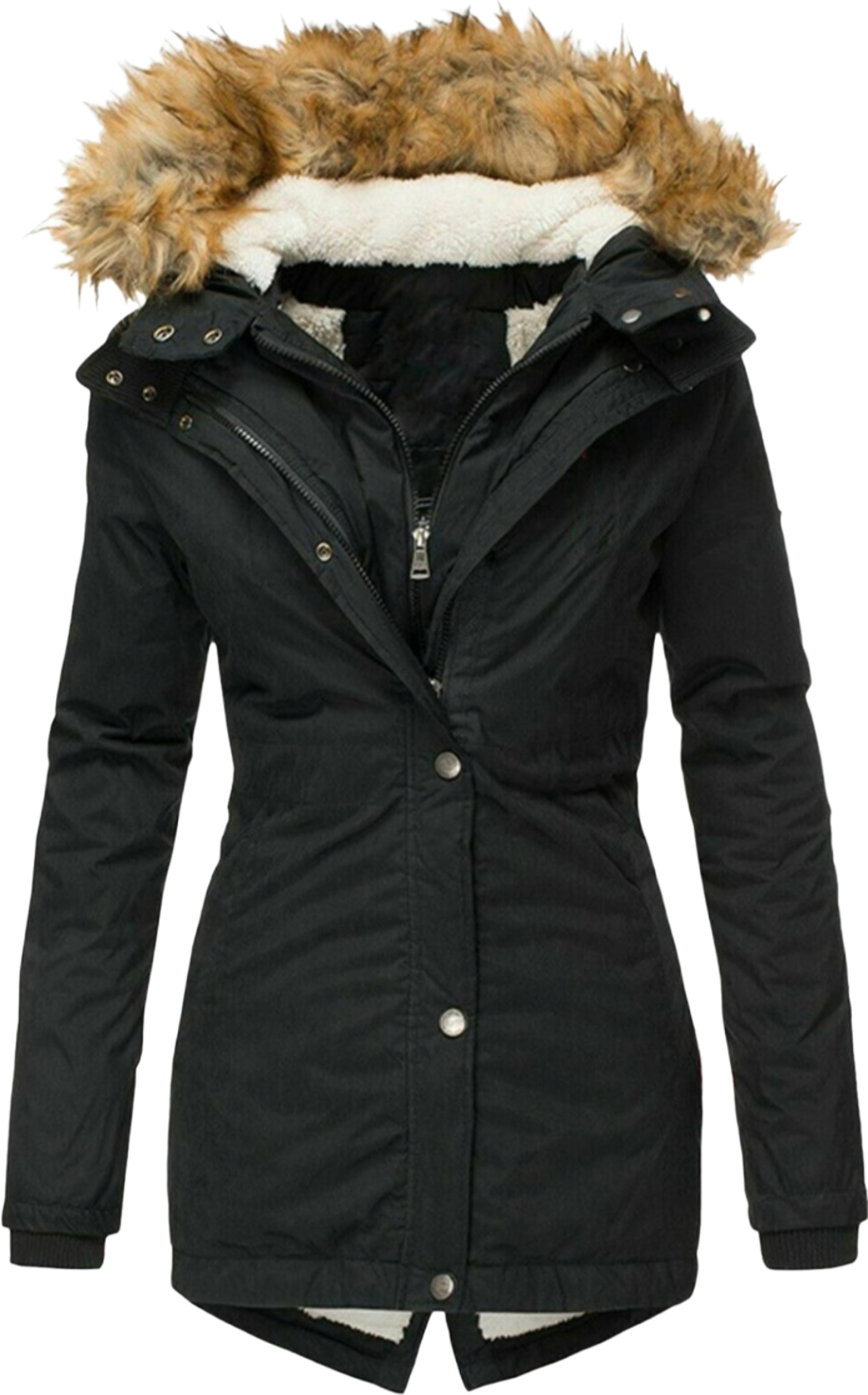 Long Sleeved Slim Jacket With Warm Fur Collar And Zipper