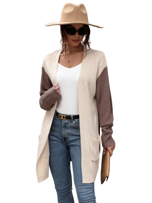 Contrast Open Front Long Sleeve Cardigan