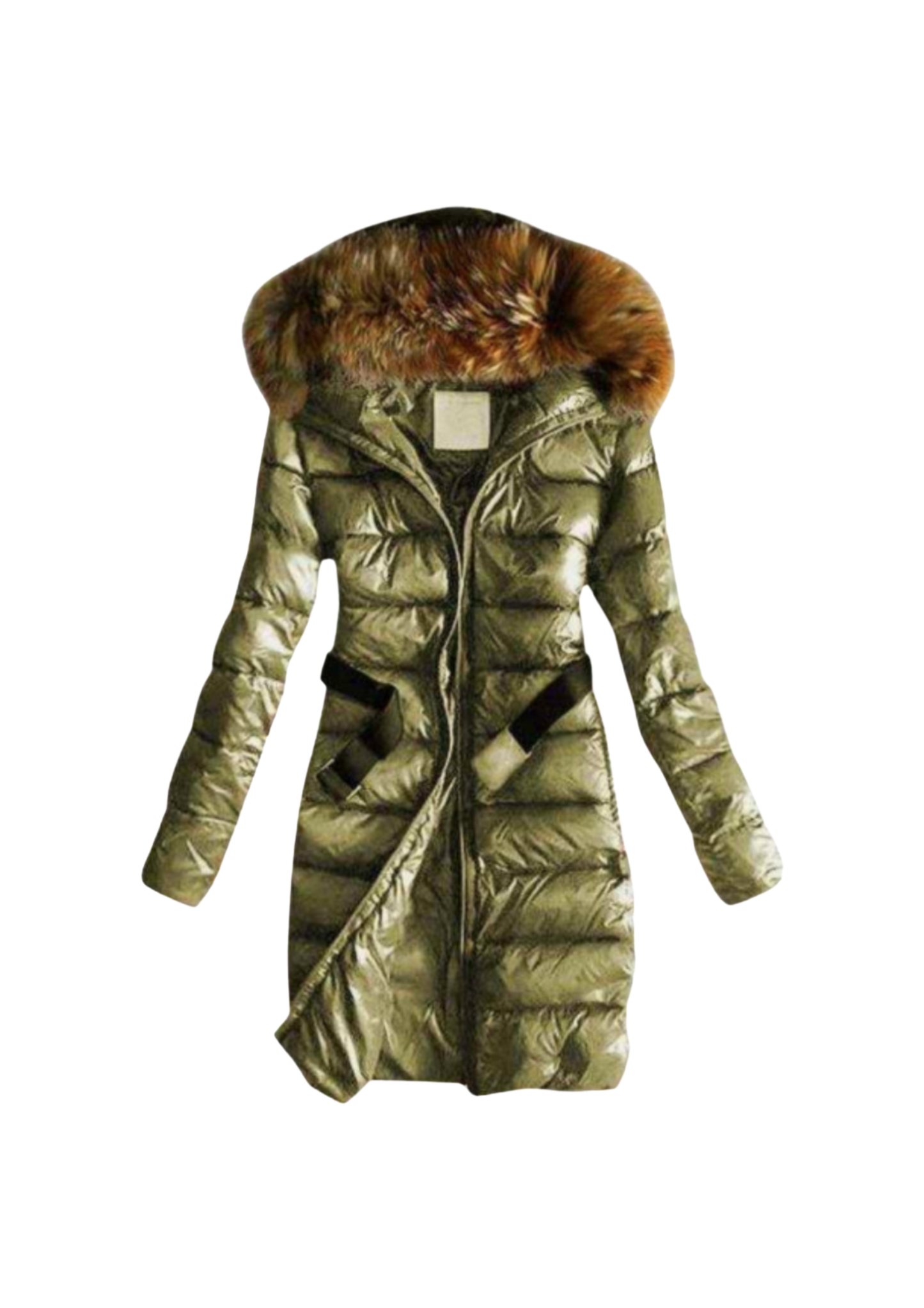 Long Quilted Jacket With Fur Collar And Raccoon Fur