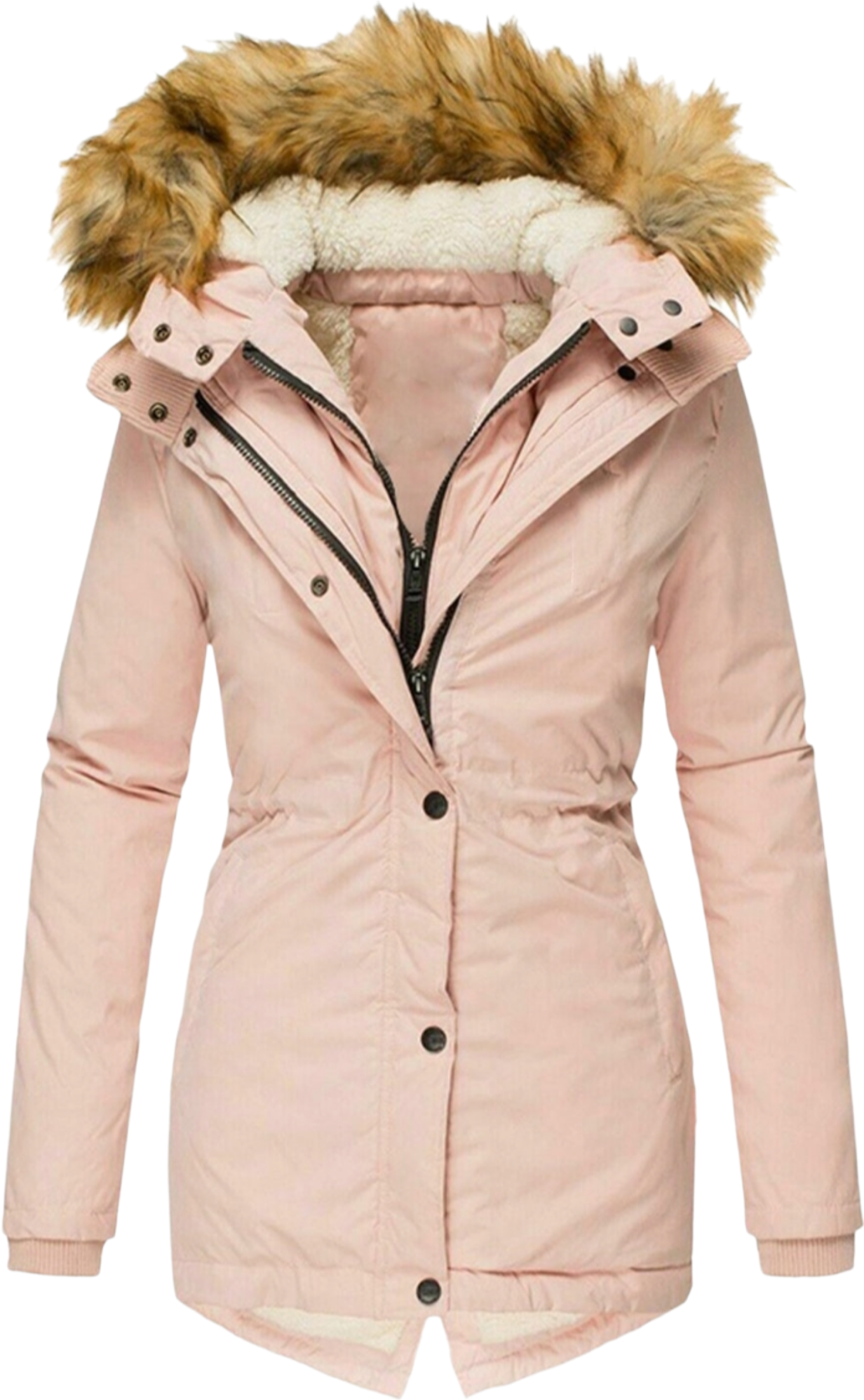 Long Sleeved Slim Jacket With Warm Fur Collar And Zipper