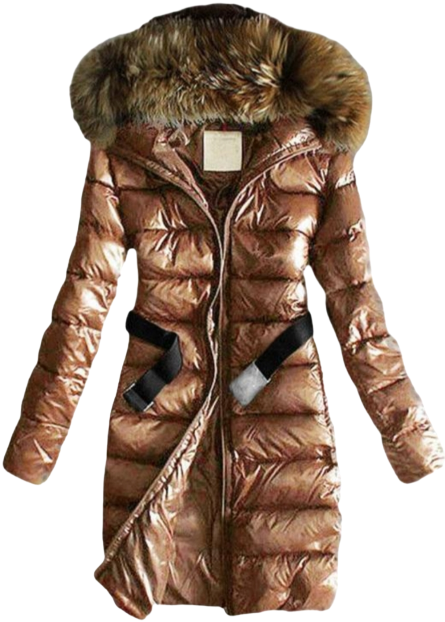 Long Quilted Jacket With Fur Collar And Raccoon Fur