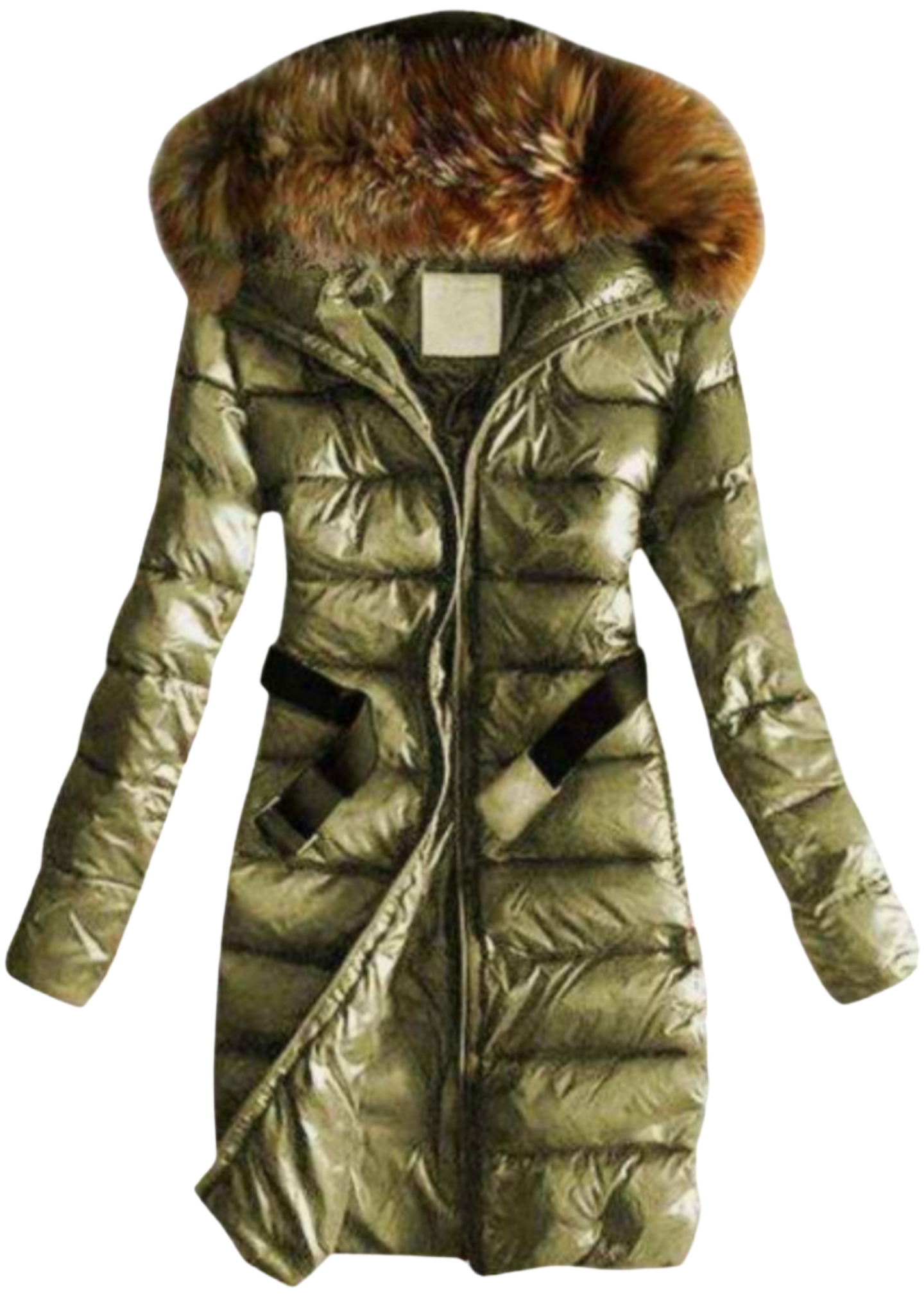 Long Quilted Jacket With Fur Collar And Raccoon Fur