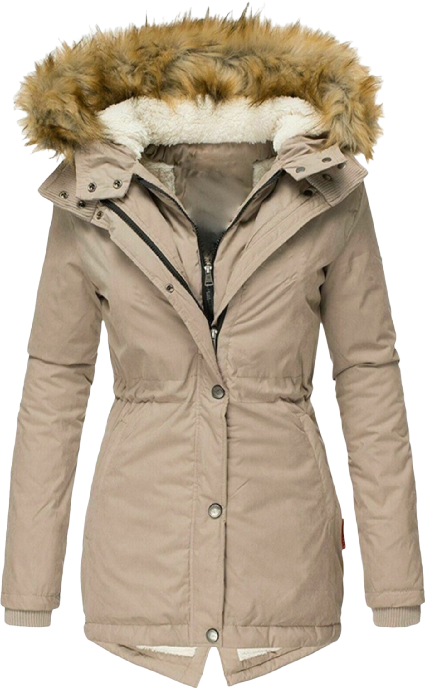 Long Sleeved Slim Jacket With Warm Fur Collar And Zipper