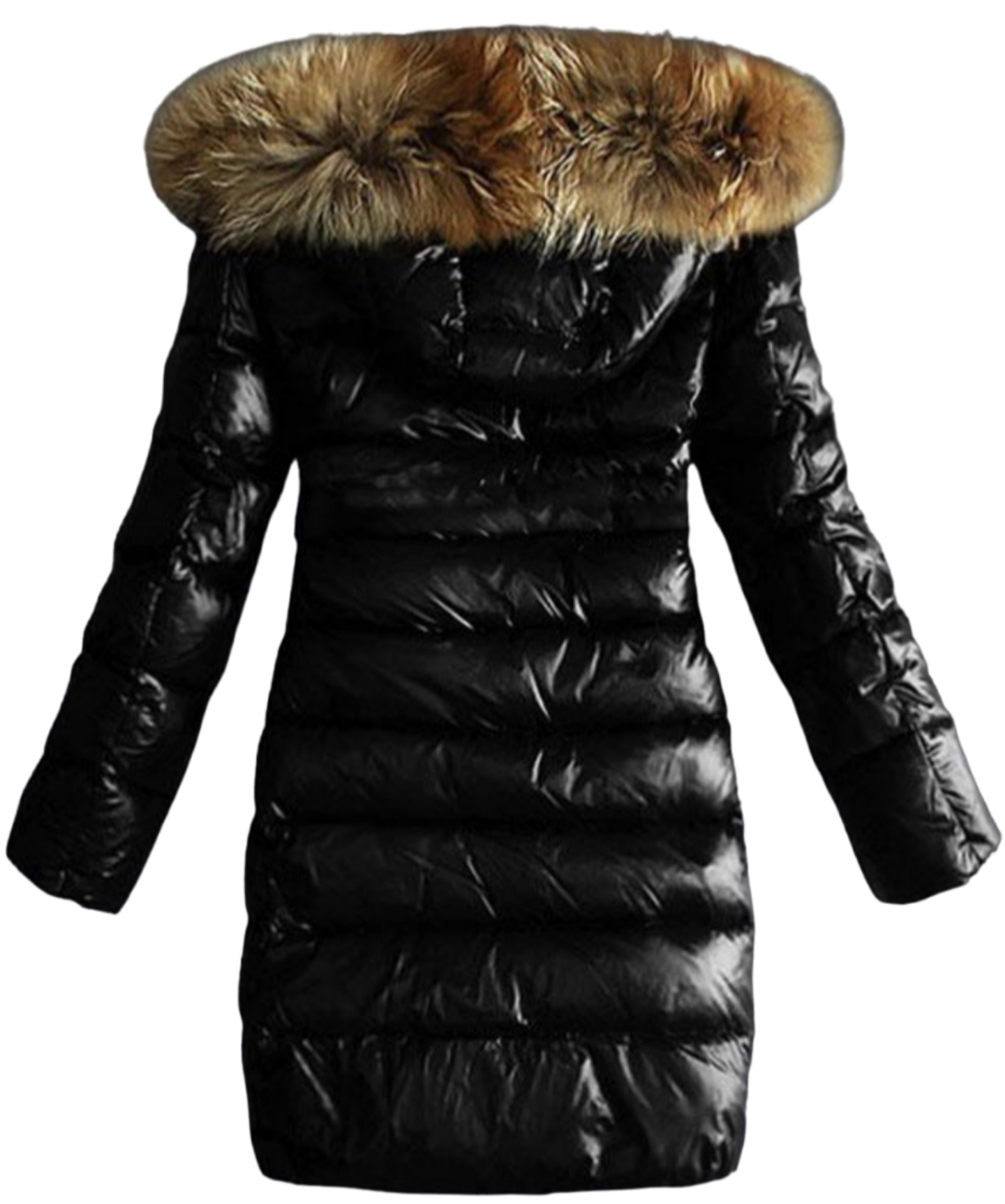 Long Quilted Jacket With Fur Collar And Raccoon Fur