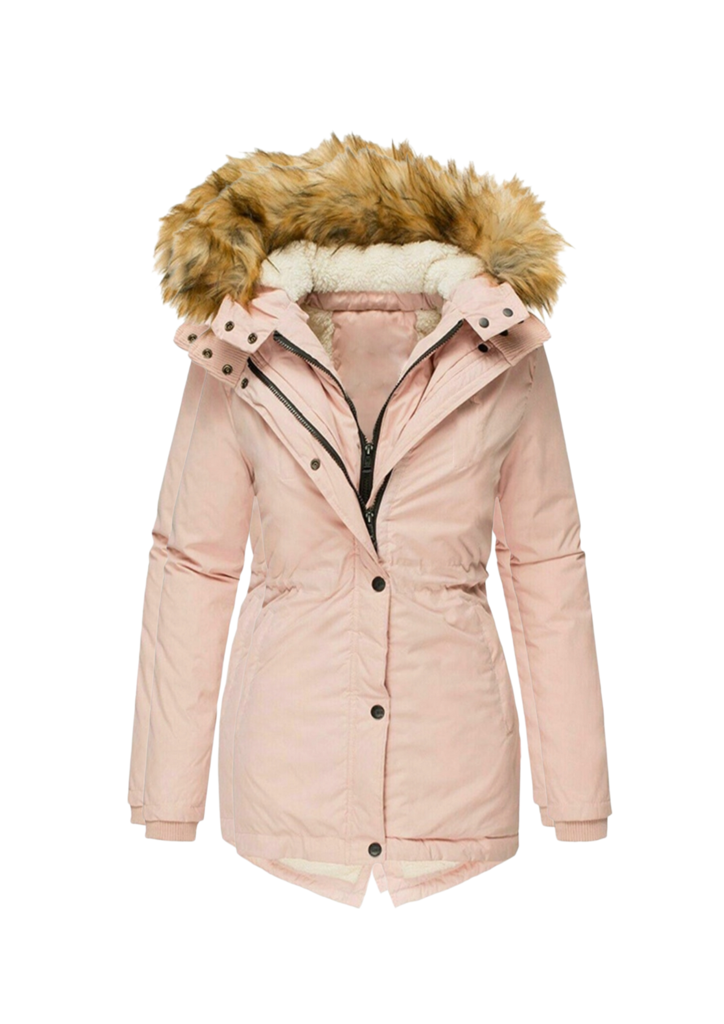 Long Sleeved Slim Jacket With Warm Fur Collar And Zipper