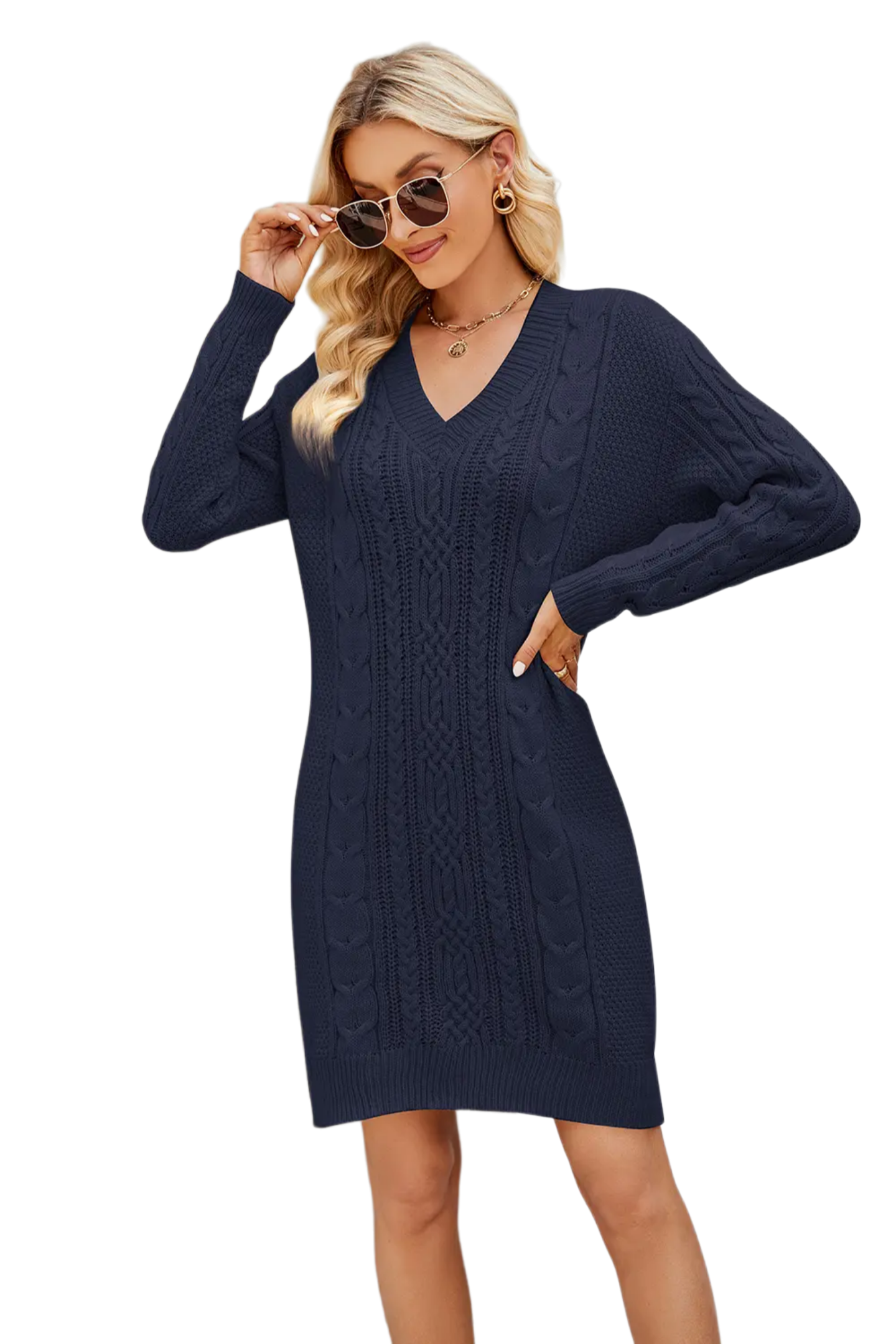 Cable-Knit Long Sleeve Sweater Dress