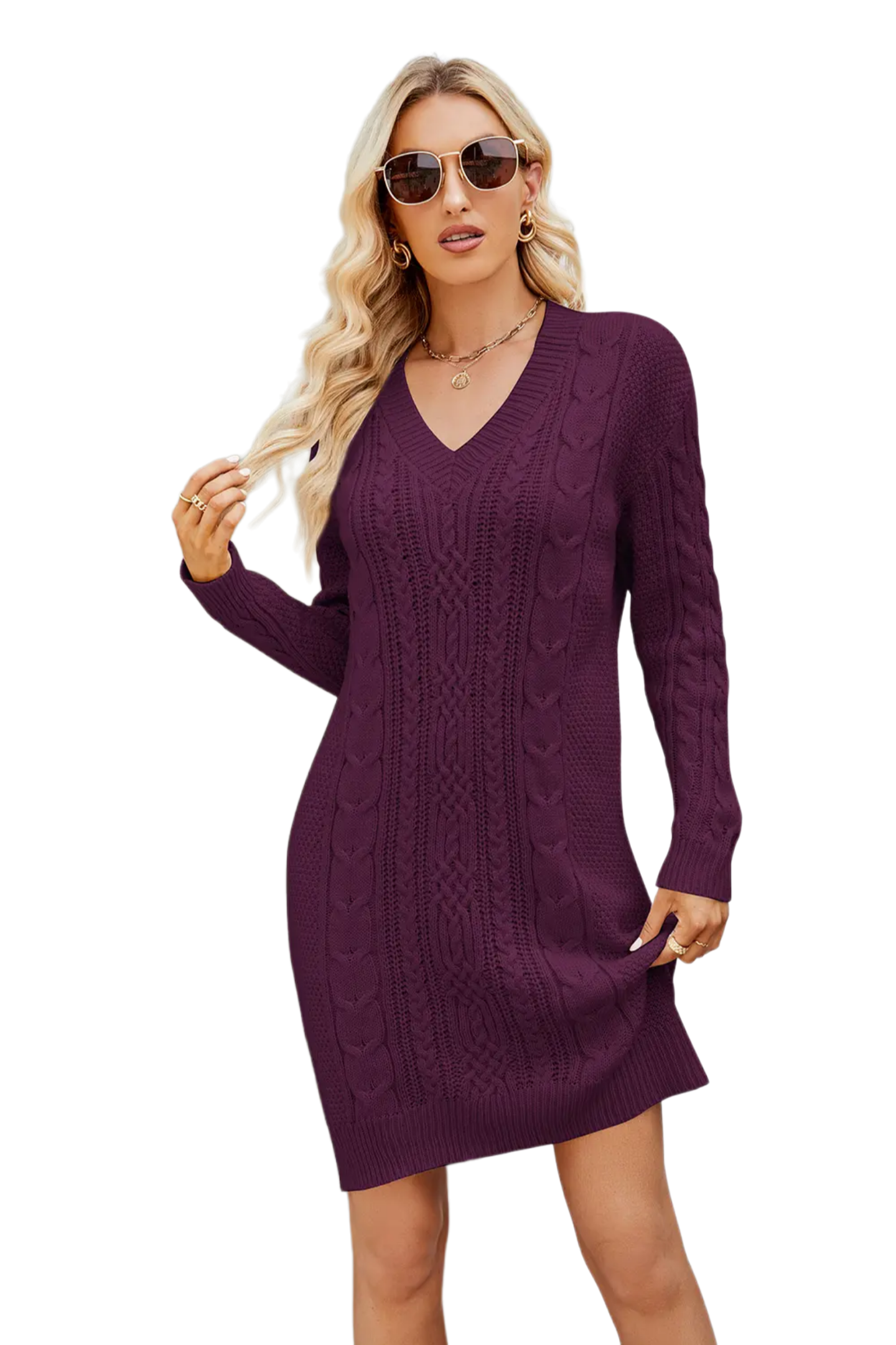 Cable-Knit Long Sleeve Sweater Dress