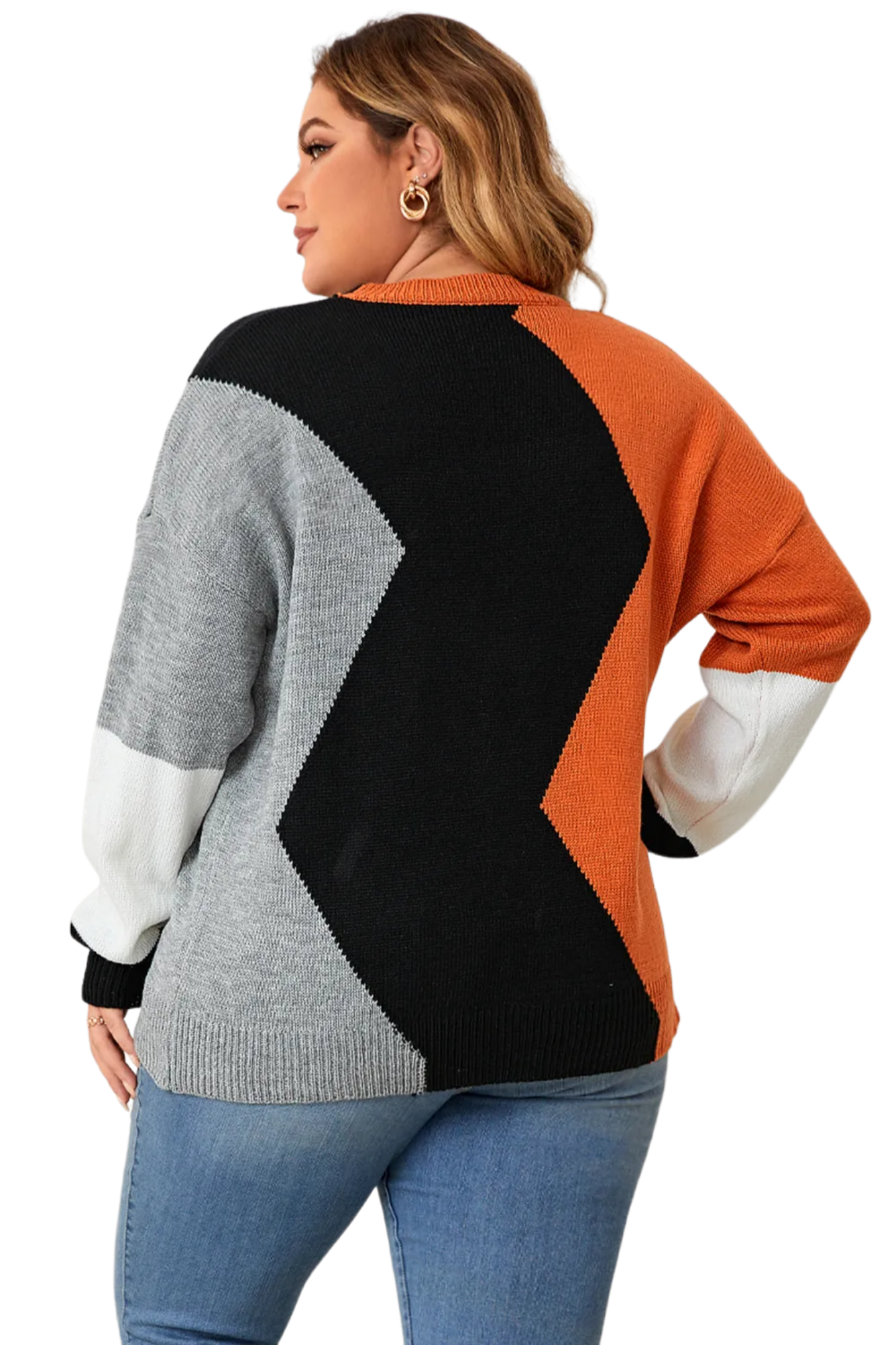 Plus Size Color Block Round Neck Knit Top