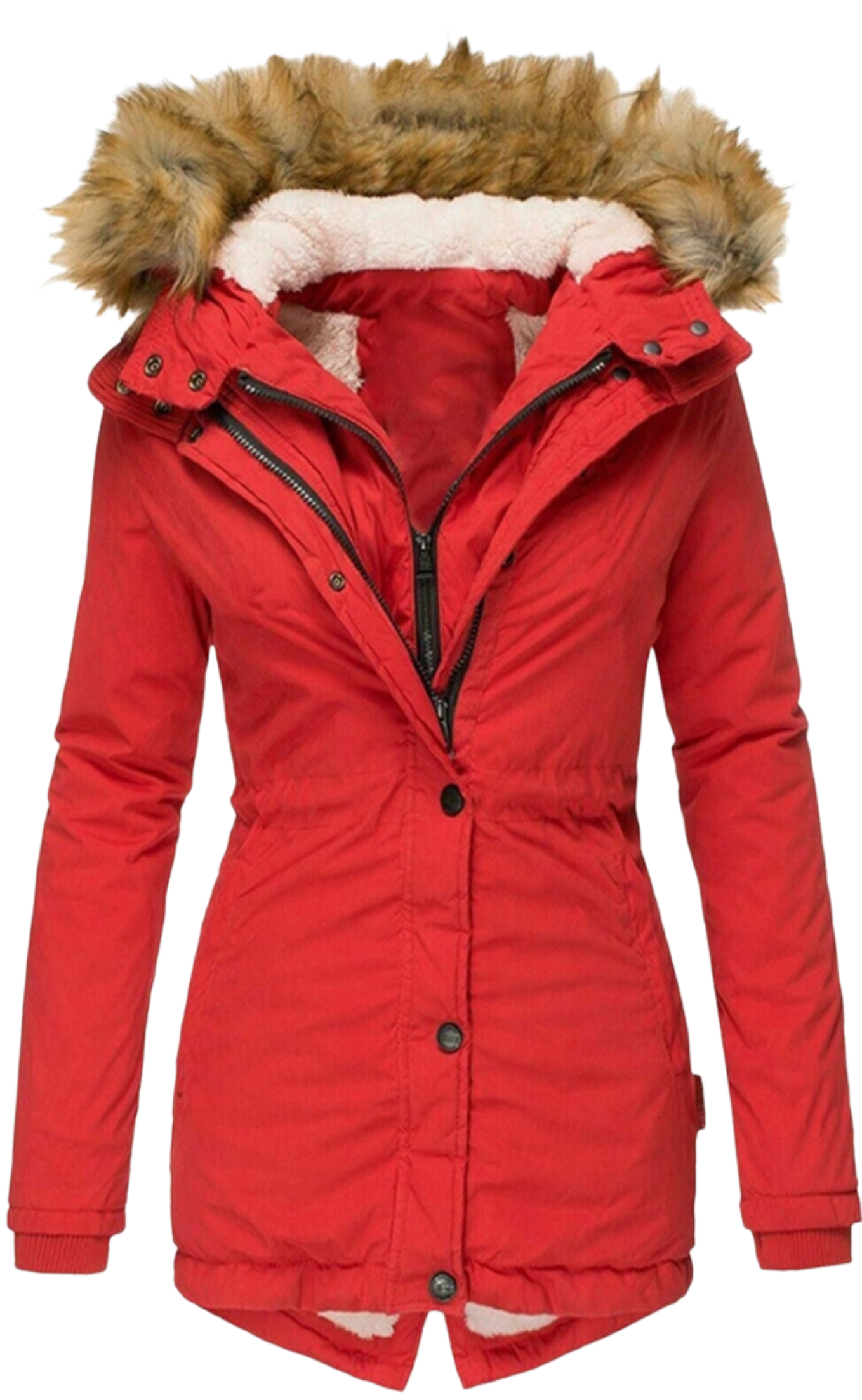 Long Sleeved Slim Jacket With Warm Fur Collar And Zipper