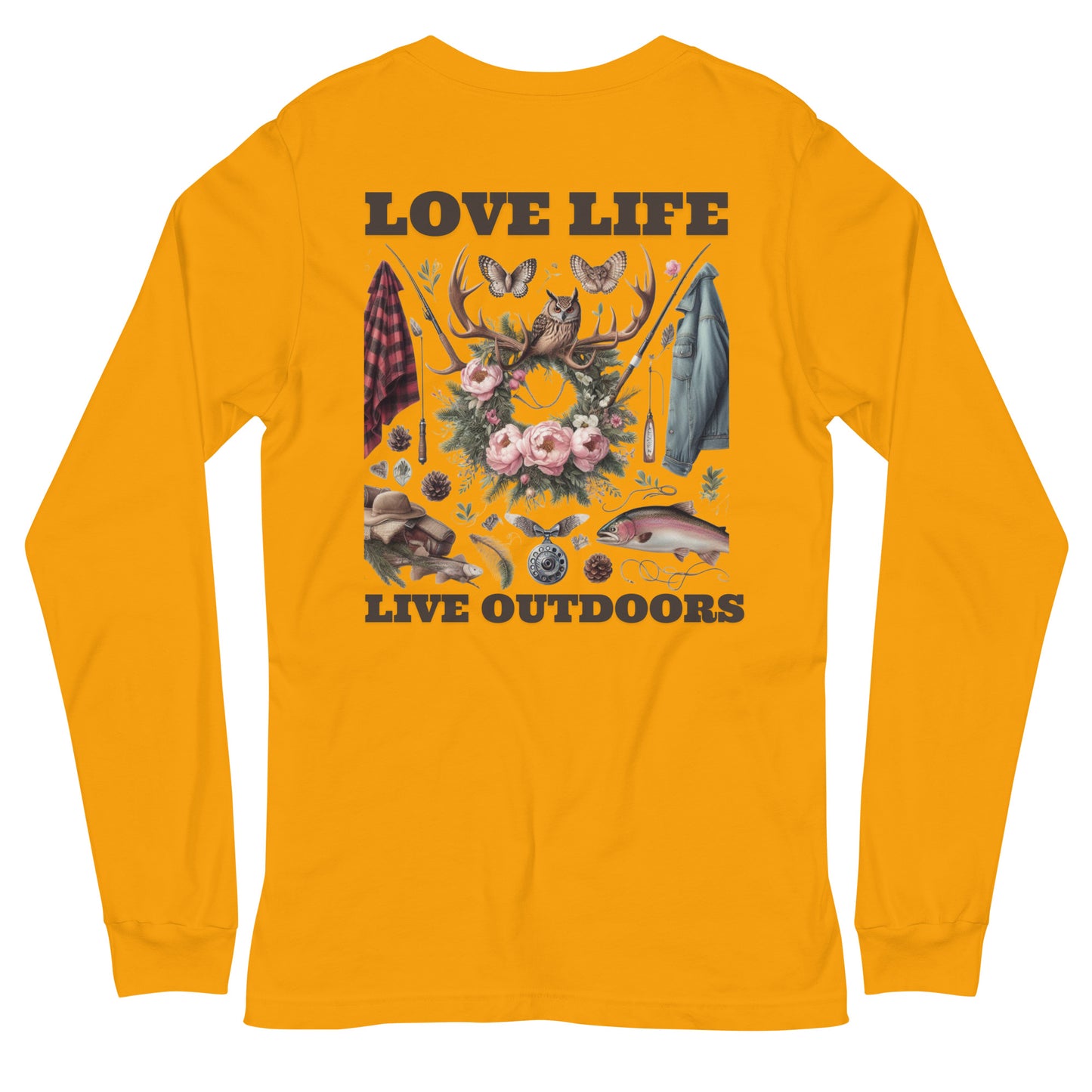 Unisex Long Sleeve Tee Exclusive Love Life Live Outdoors MRRL&O Print Designs