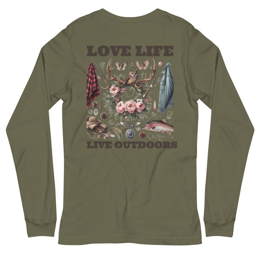 Unisex Long Sleeve Tee Exclusive Love Life Live Outdoors MRRL&O Print Designs