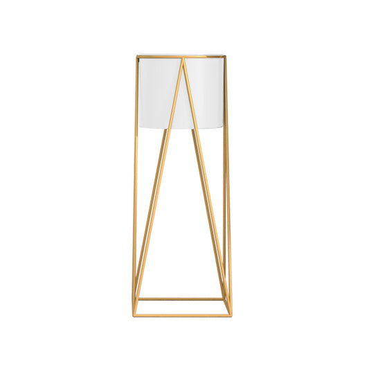 50cm Gold Metal Plant Stand with White Flower Pot Holder Corner Shelving Rack Indoor Display-0