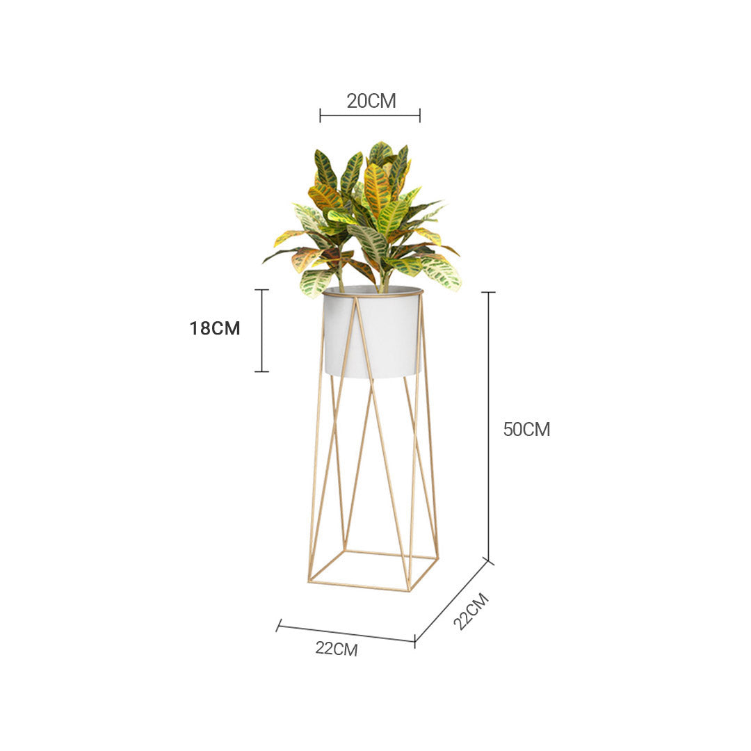 50cm Gold Metal Plant Stand with White Flower Pot Holder Corner Shelving Rack Indoor Display-1