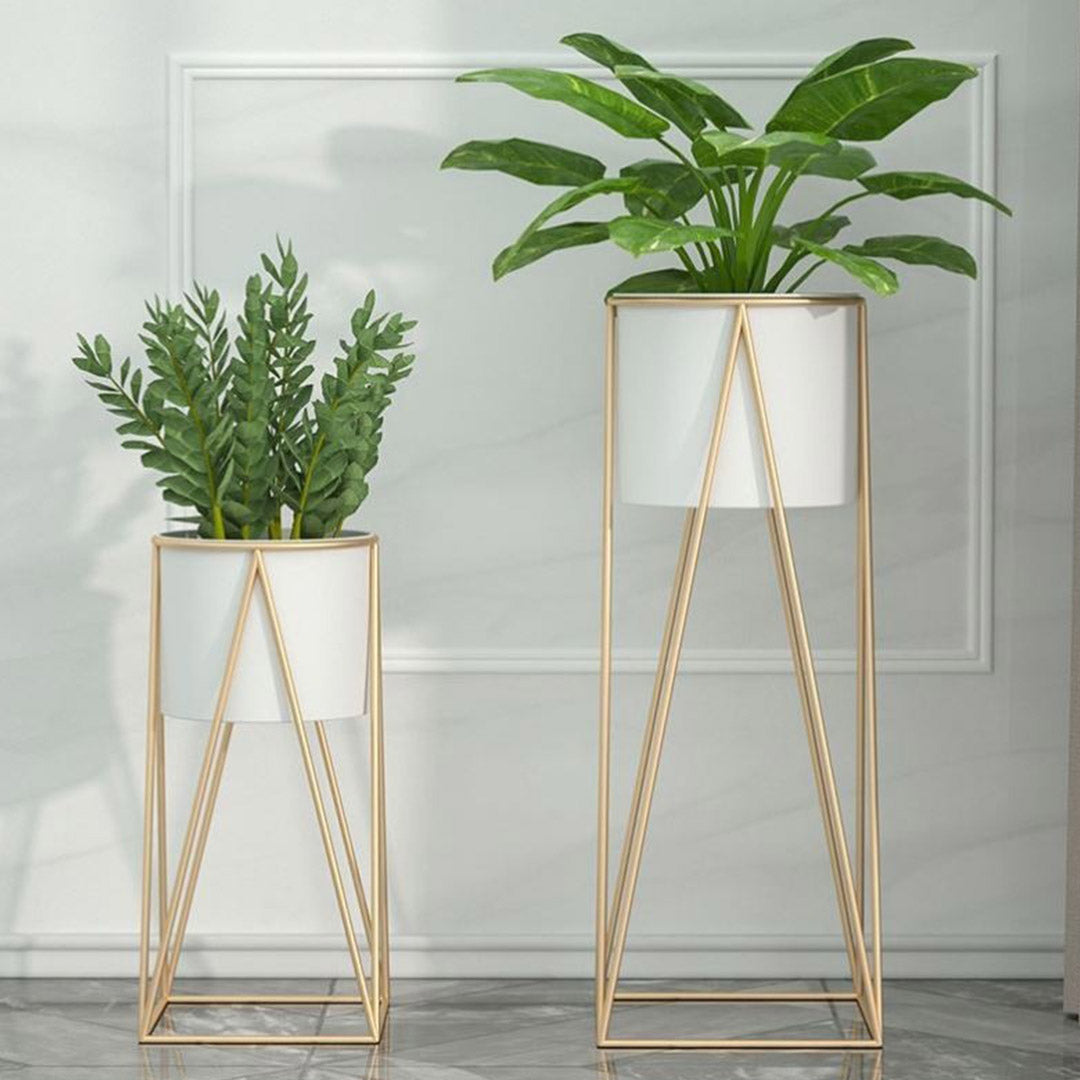 50cm Gold Metal Plant Stand with White Flower Pot Holder Corner Shelving Rack Indoor Display-3