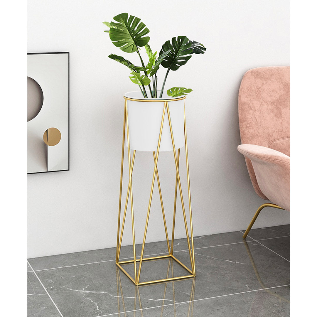 50cm Gold Metal Plant Stand with White Flower Pot Holder Corner Shelving Rack Indoor Display-4