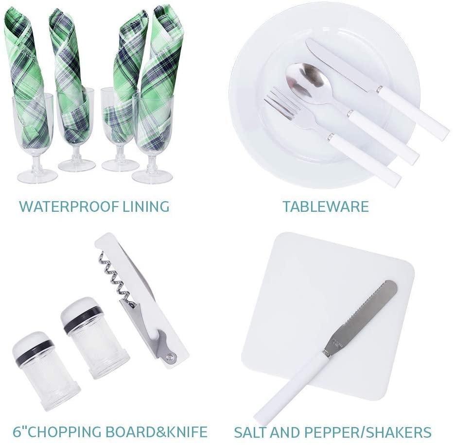 Picnic Backpack Set With Cutlery Kit Cooler Compartment Blanket For 4 Persons Picnic Bag with Tableware for Outdoor Camping BBQ