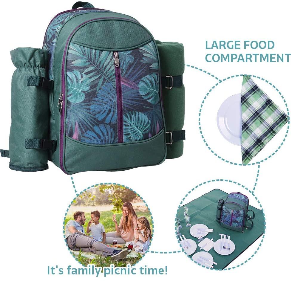 Picnic Backpack Set With Cutlery Kit Cooler Compartment Blanket For 4 Persons Picnic Bag with Tableware for Outdoor Camping BBQ