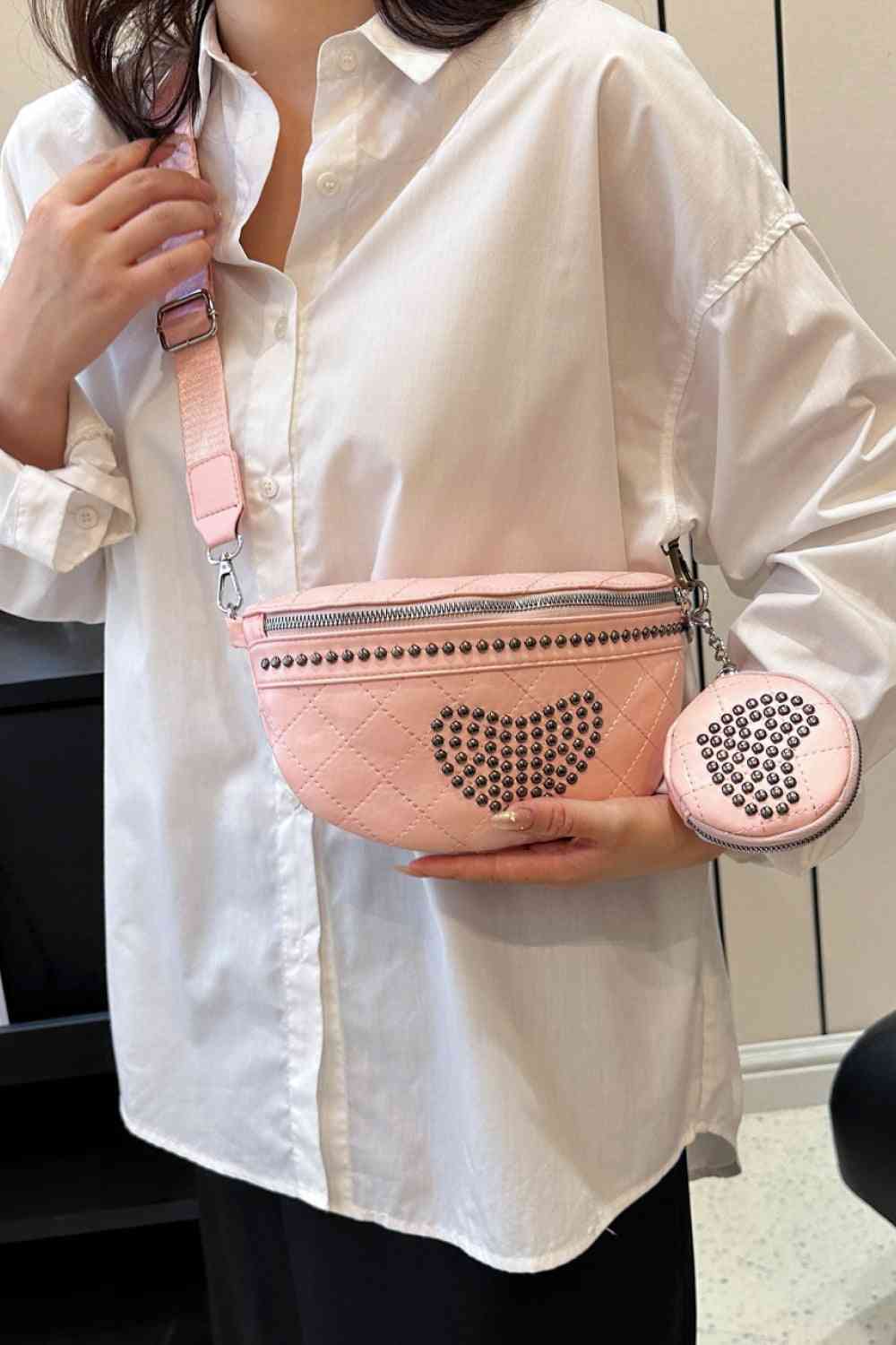 Studded PU Leather Sling Bag with Small Purse